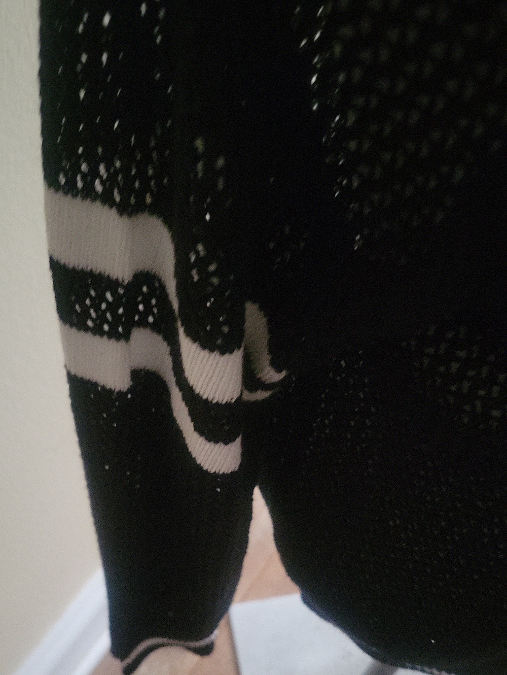 Black Mesh Bomber Jacket with White Stripes - Picture 3 of 7
